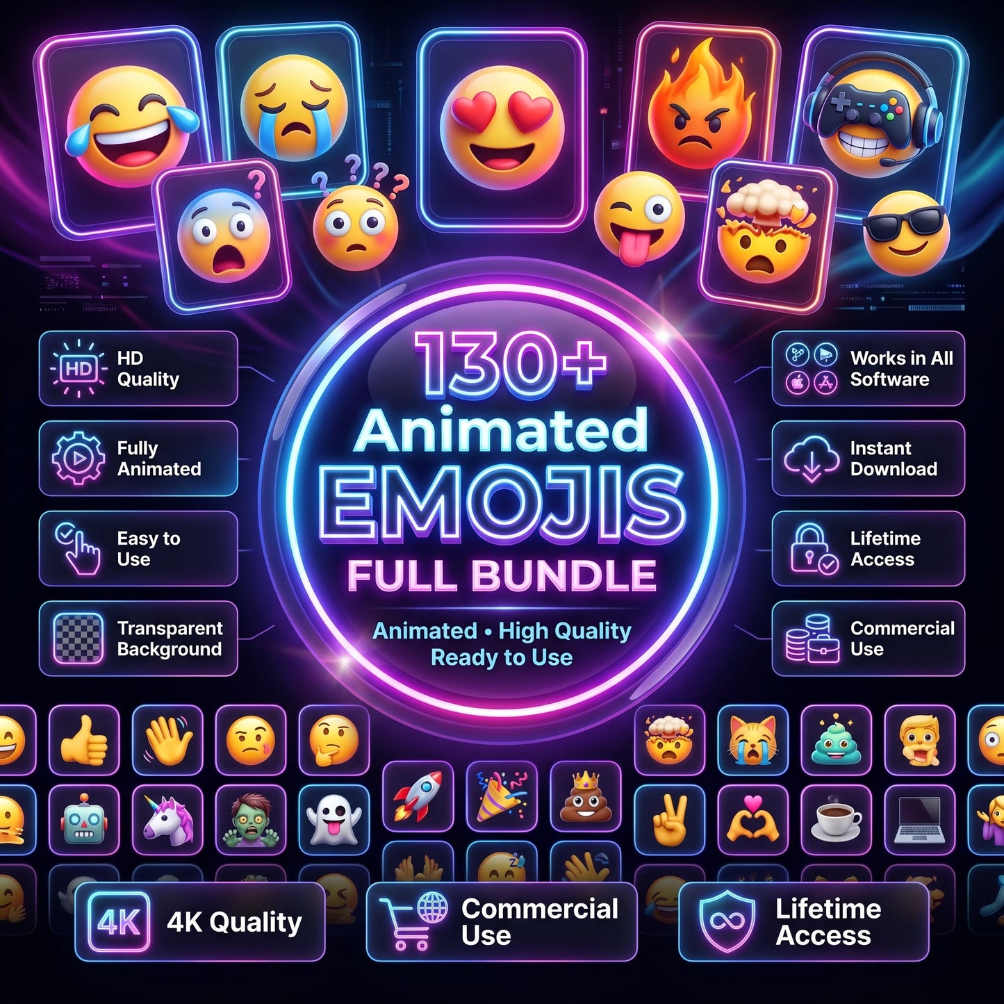130+ Premium Animated Emojis Full Bundle | 4K High-Quality Motion Graphics for Editors