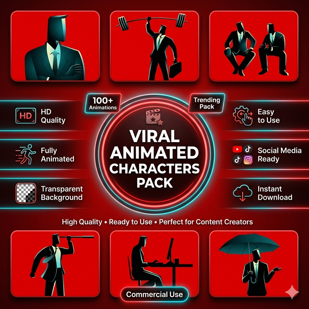100+ Viral Animated Characters Bundle | Transparent Backgrounds