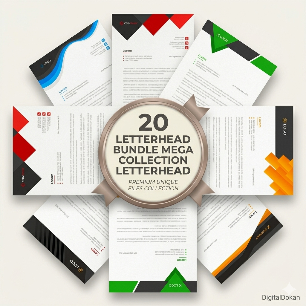 20 Professional Letterhead Templates Bundle-Editable Mega Collection Business & Personal Branding