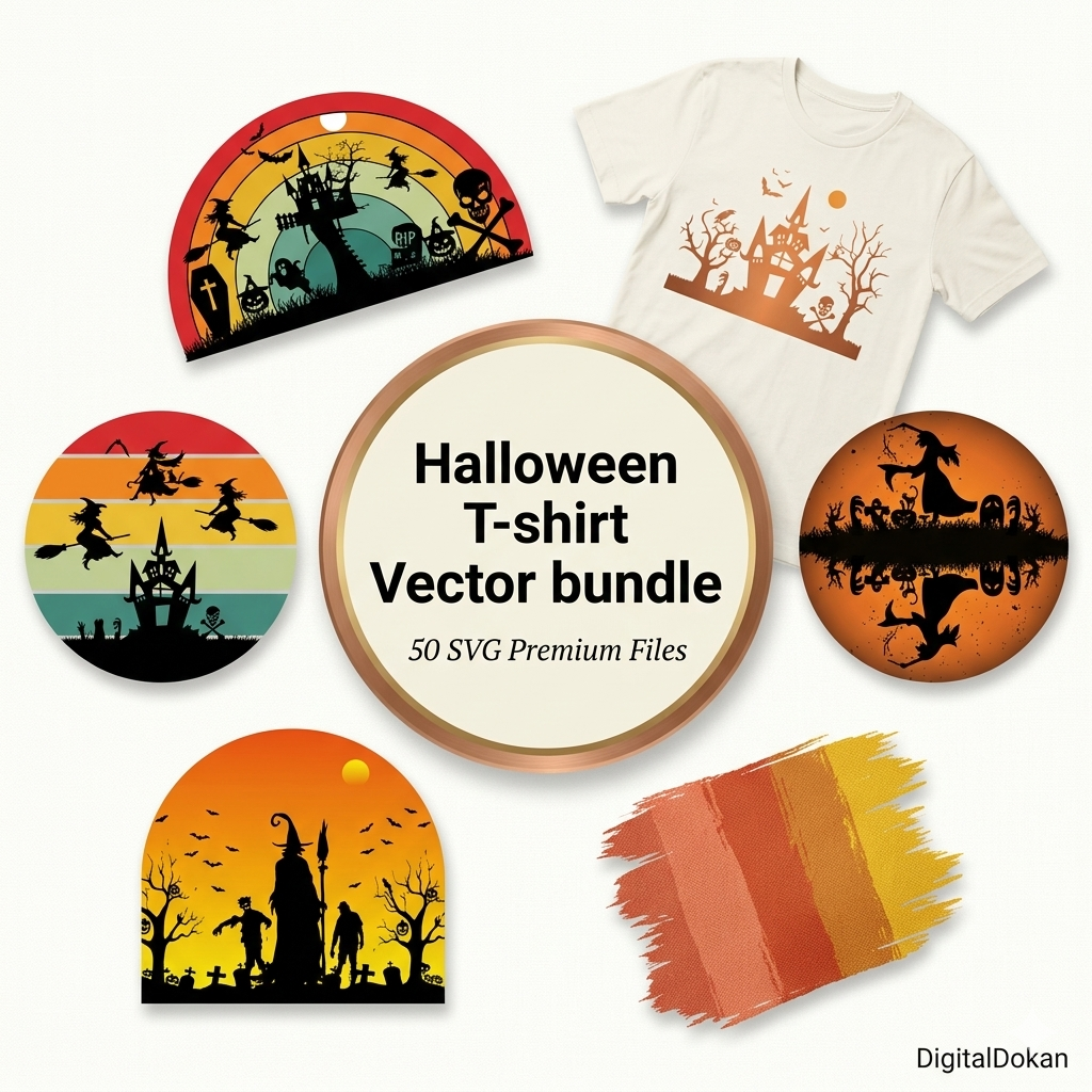 50 Halloween T-Shirt Vector Designs Bundle - Premium SVG/PNG Spooky Graphics for Print-on-Demand