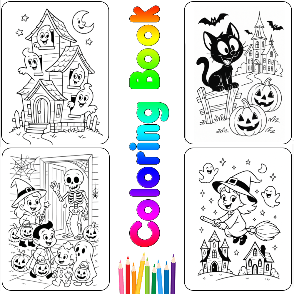 Kid-Friendly Halloween Activity Set – Cute Ghosts, Witches, and Haunted Houses