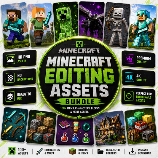 Minecraft Pro Asset Pack - High-Res PNG Characters, Items & 3D Blocks