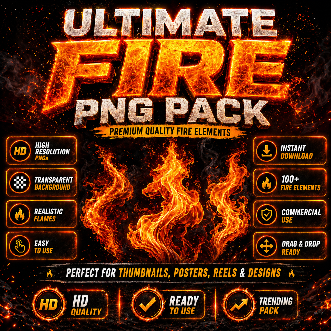 Fire PNG Bundle – 100+ HD Flame Overlays, Transparent Background, Instant Download