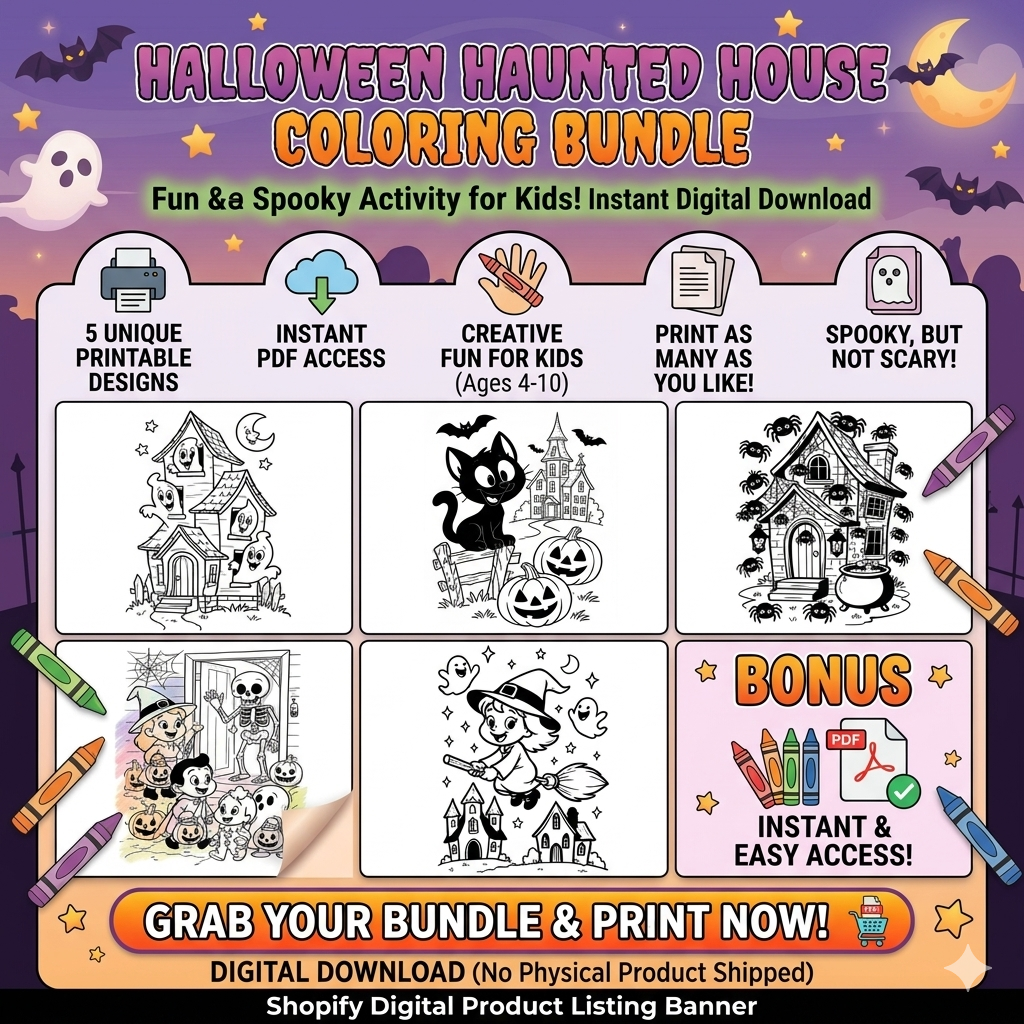 Halloween Haunted House Coloring Bundle - 50+ Spooky & Fun Pages for Kids