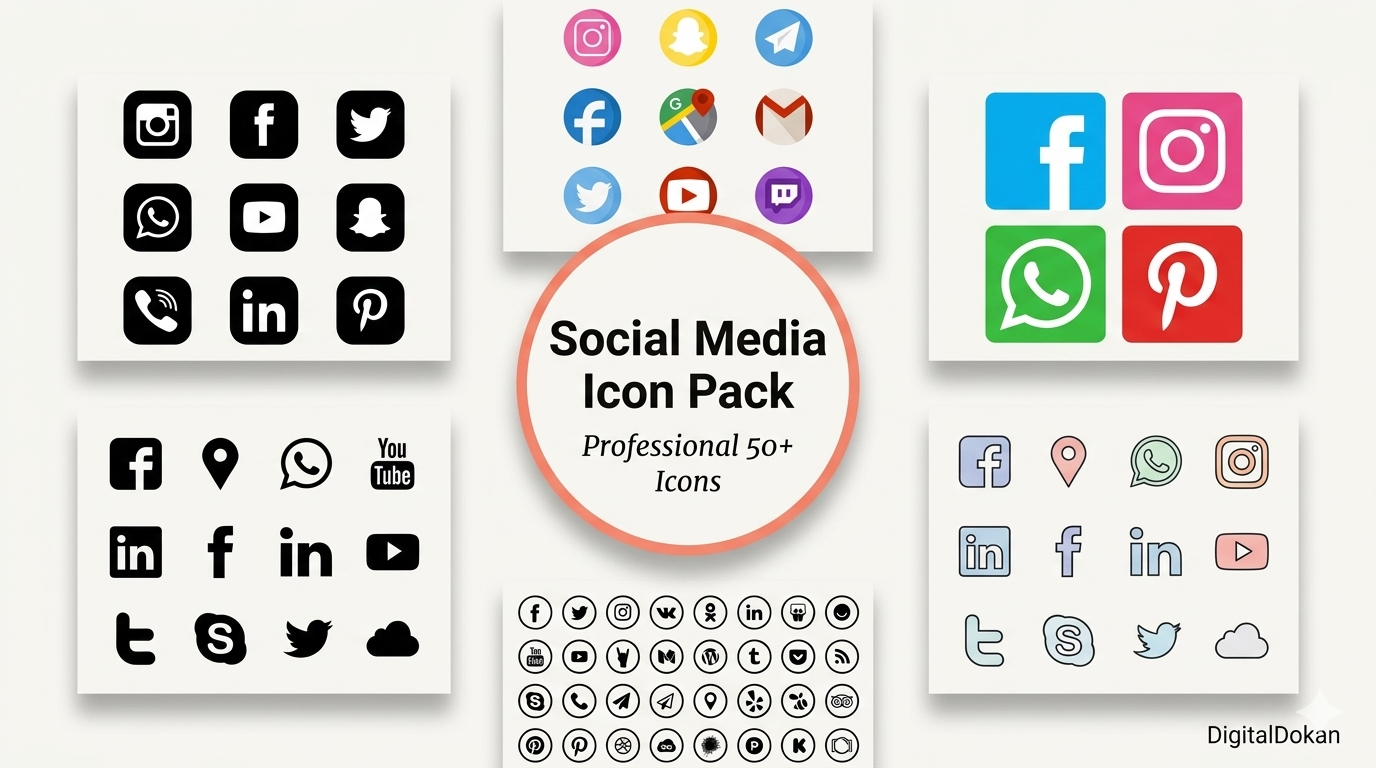 50+ Professional Social Media Icon Pack - High-Quality Vector Icons for Websites, Business Cards & Apps