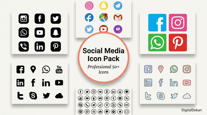50+ Professional Social Media Icon Pack - High-Quality Vector Icons for Websites, Business Cards & Apps