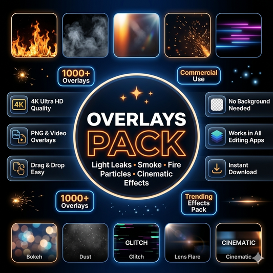 1000+ Cinematic Overlays Pack | 4K Light Leaks, Smoke, Fire & Particles