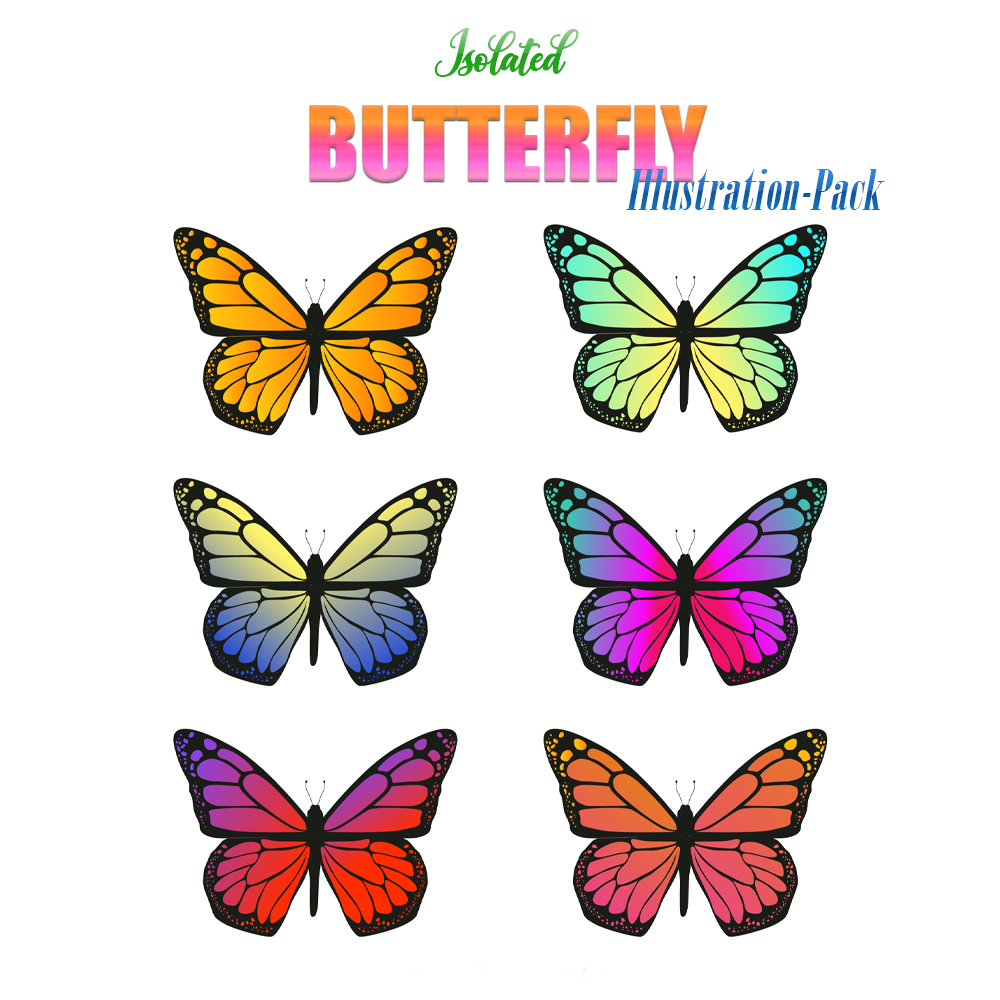Isolated Butterfly Gradient Illustration Set | High-Res PNG & Vector Pack