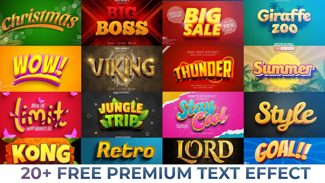 Ultimate 20+ Premium 3D Text Effects Bundle | Fully Editable PSD Files