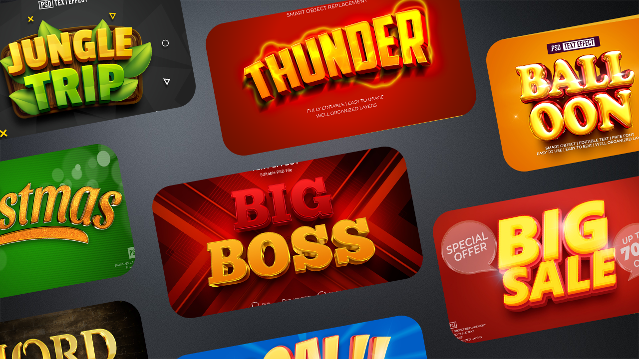 50+ Premium 3D Text Effects Bundle | Massive Photoshop PSD Collection